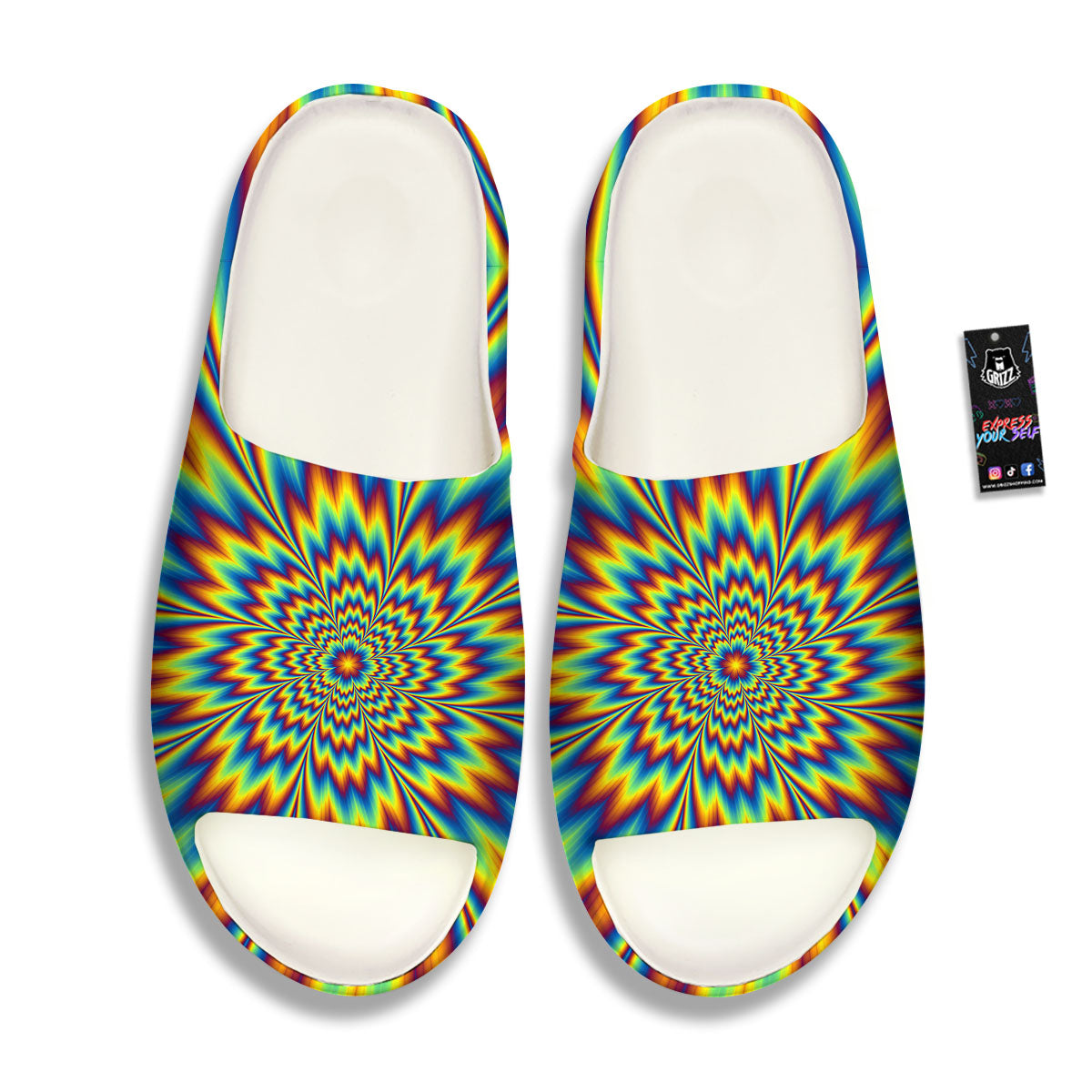 Optical Illusion Neon Psychedelic Sandals-grizzshop