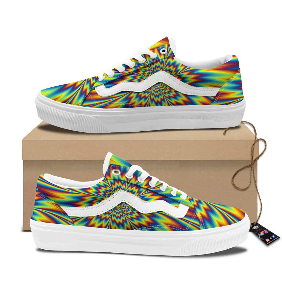 Optical Illusion Neon Psychedelic Skate Shoes-grizzshop