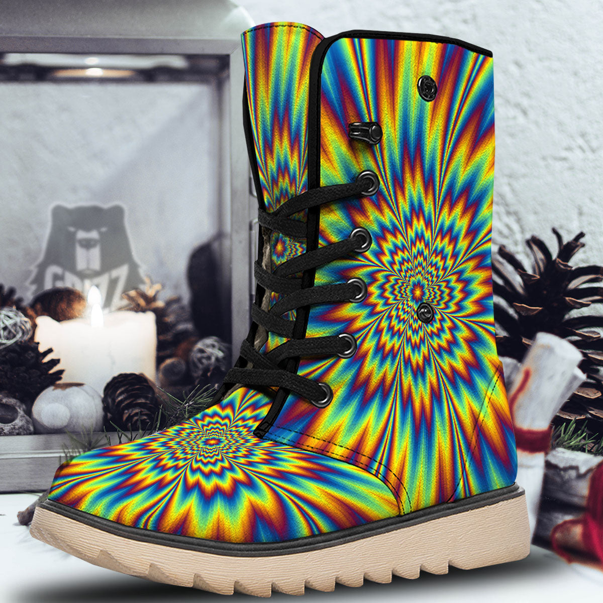 Optical Illusion Neon Psychedelic Snow Boots-grizzshop