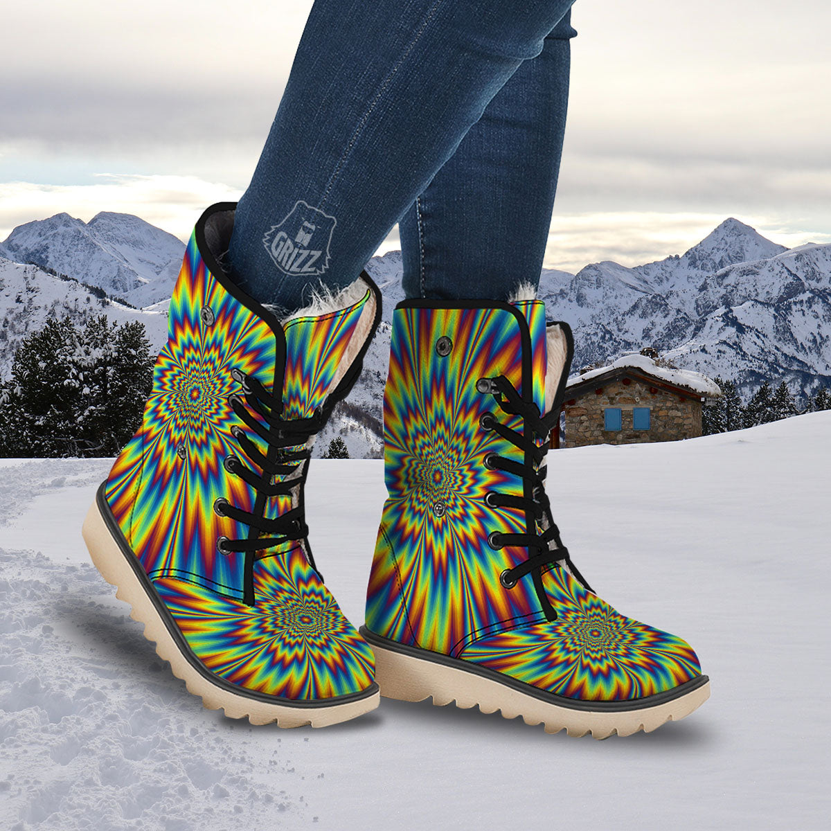 Optical Illusion Neon Psychedelic Snow Boots-grizzshop