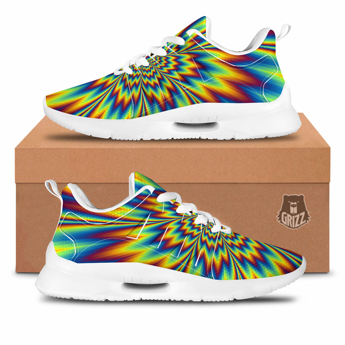 Optical Illusion Neon Psychedelic Tennis Shoes-grizzshop