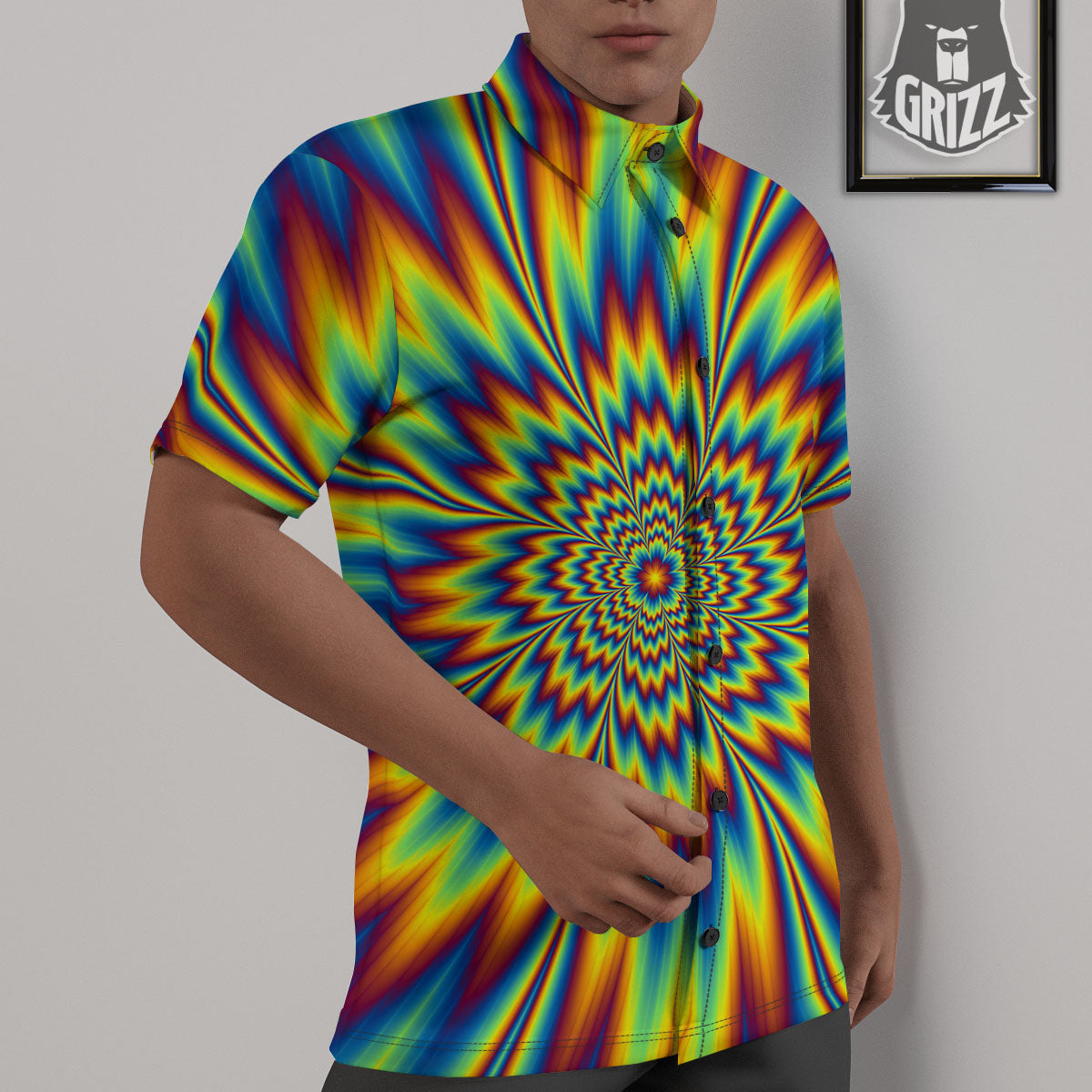 Optical Illusion Neon Psychedelic Untucked Shirts-grizzshop