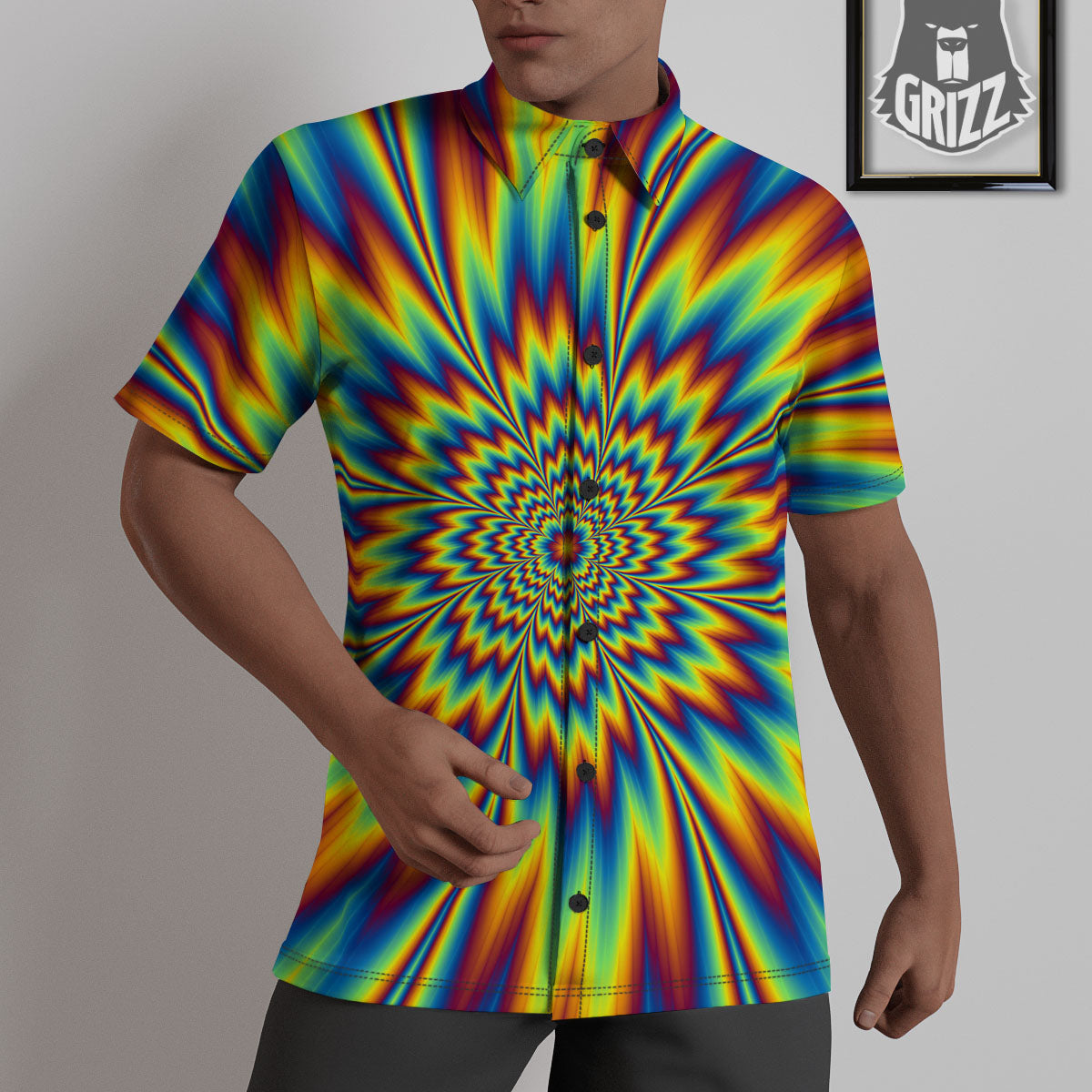 Optical Illusion Neon Psychedelic Untucked Shirts-grizzshop
