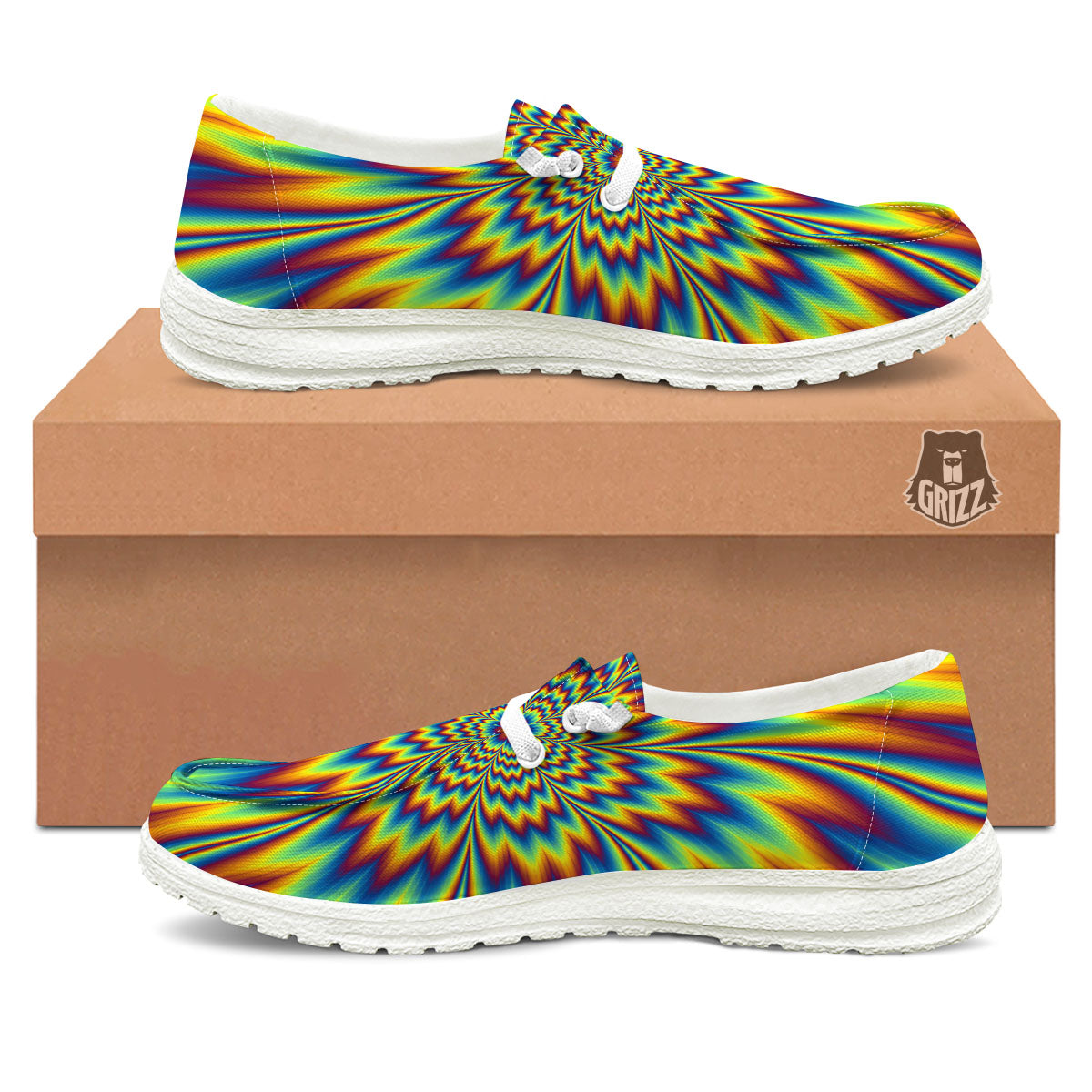 Optical Illusion Neon Psychedelic White Loafers-grizzshop
