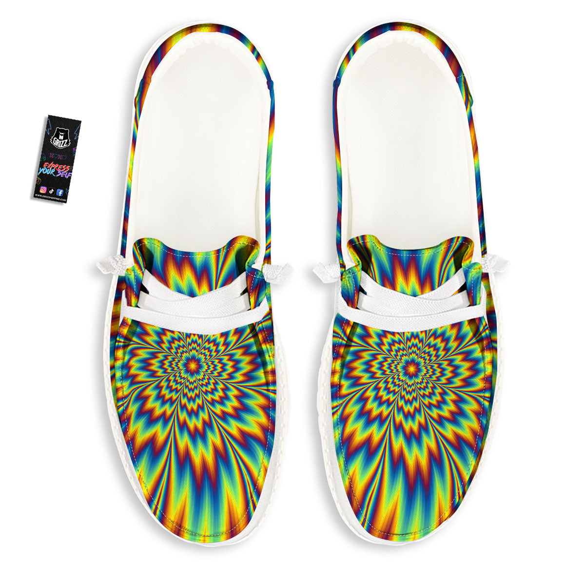 Optical Illusion Neon Psychedelic White Loafers-grizzshop