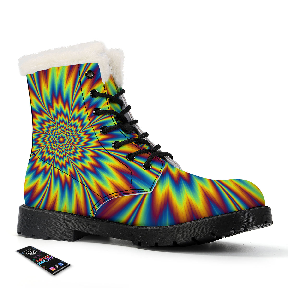 Optical Illusion Neon Psychedelic Winter Boots-grizzshop
