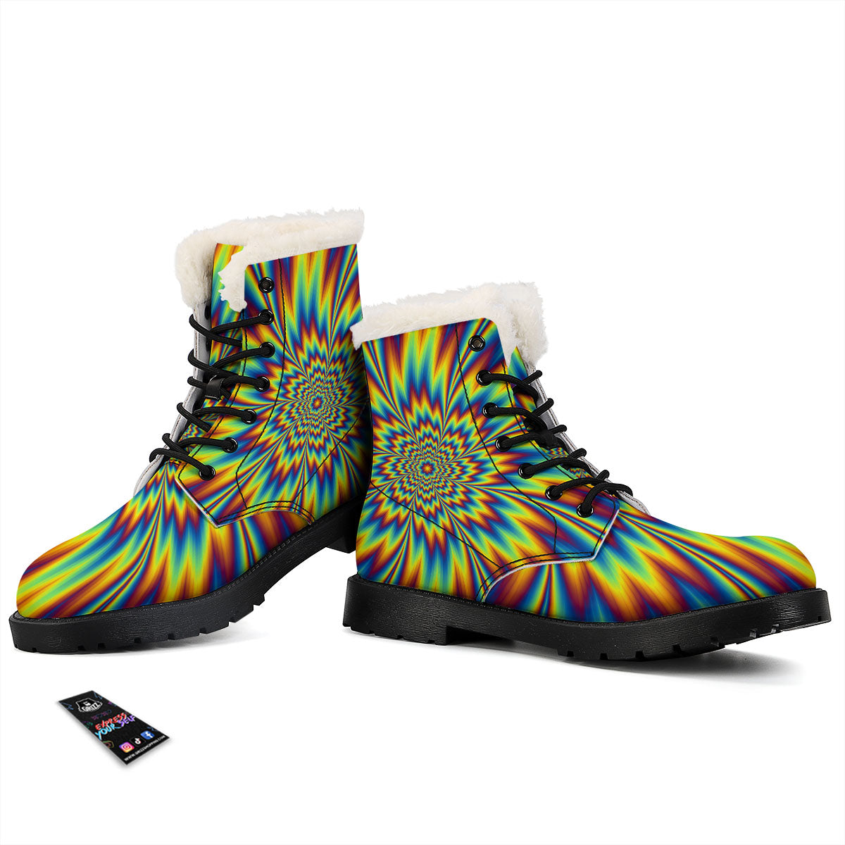 Optical Illusion Neon Psychedelic Winter Boots-grizzshop