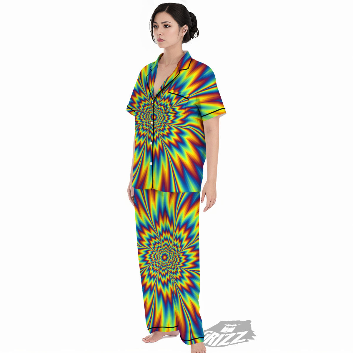 Optical Illusion Neon Psychedelic Women's Pajamas Set-grizzshop