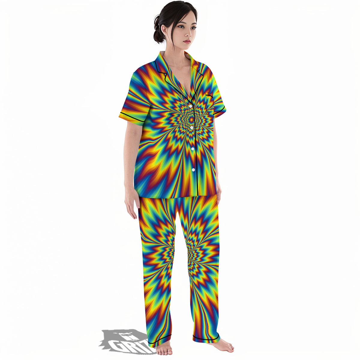 Optical Illusion Neon Psychedelic Women's Pajamas Set-grizzshop