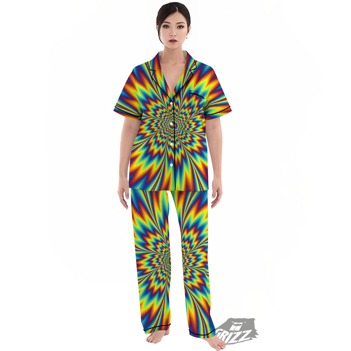 Optical Illusion Neon Psychedelic Women's Pajamas Set-grizzshop