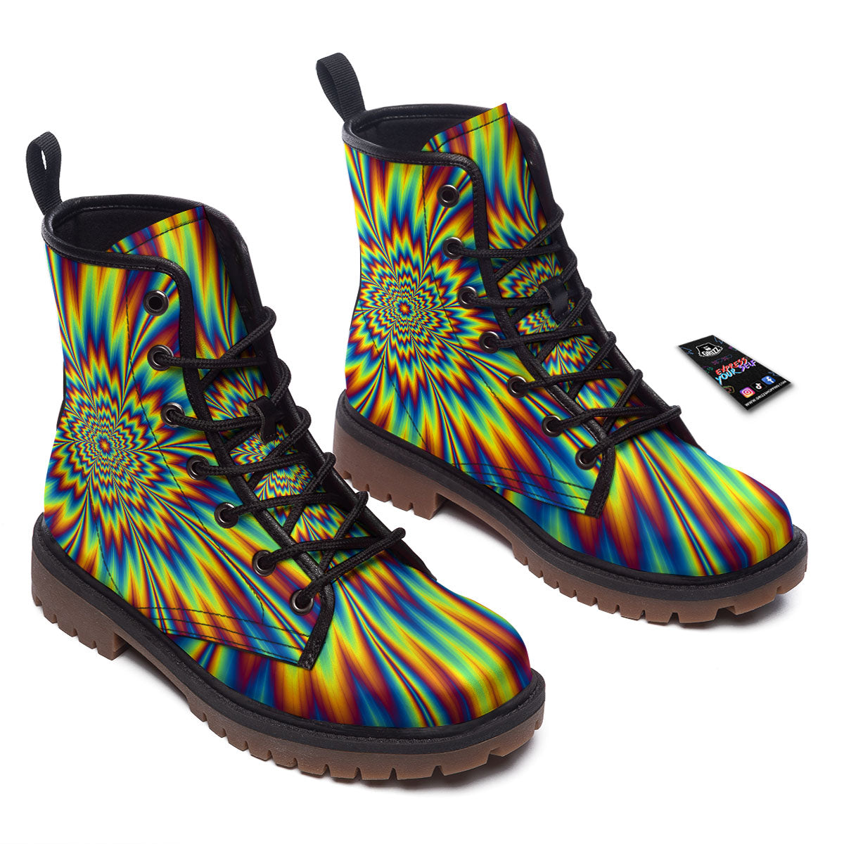 Optical Illusion Neon Psychedelic Work Boots-grizzshop