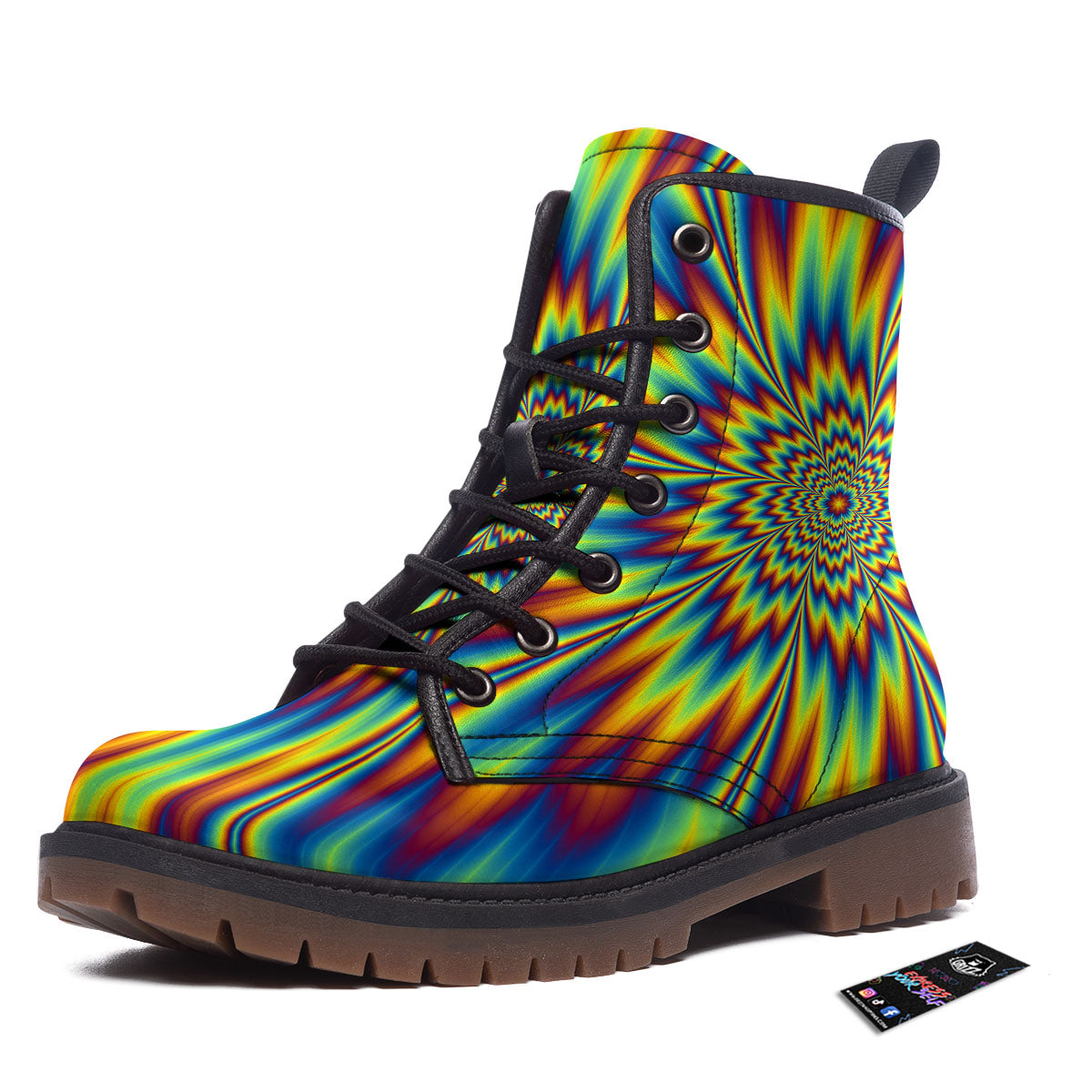 Optical Illusion Neon Psychedelic Work Boots-grizzshop