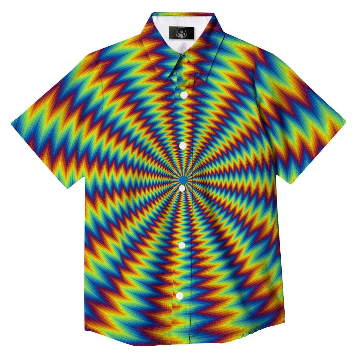 Optical Illusion Octagonal Psychedelic Button Up Shirt-grizzshop