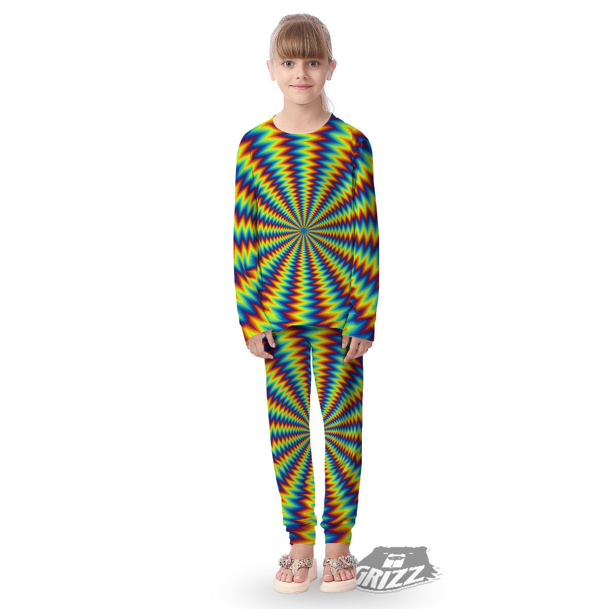 Optical Illusion Octagonal Psychedelic Kid's Pajamas-grizzshop