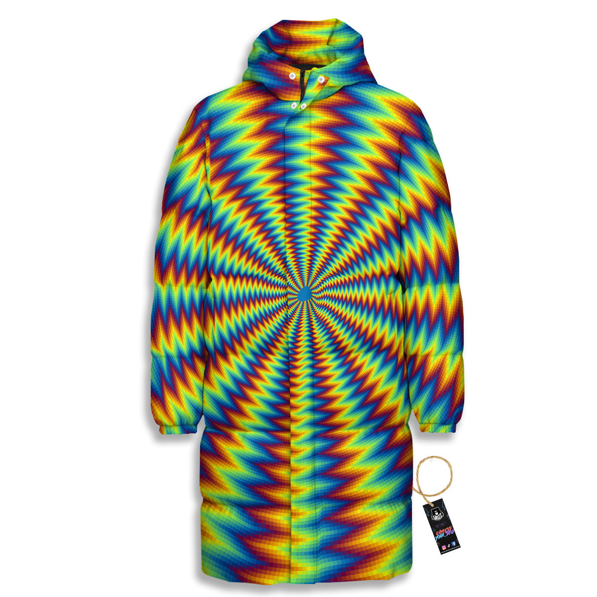 Optical Illusion Octagonal Psychedelic Long Down Jacket-grizzshop
