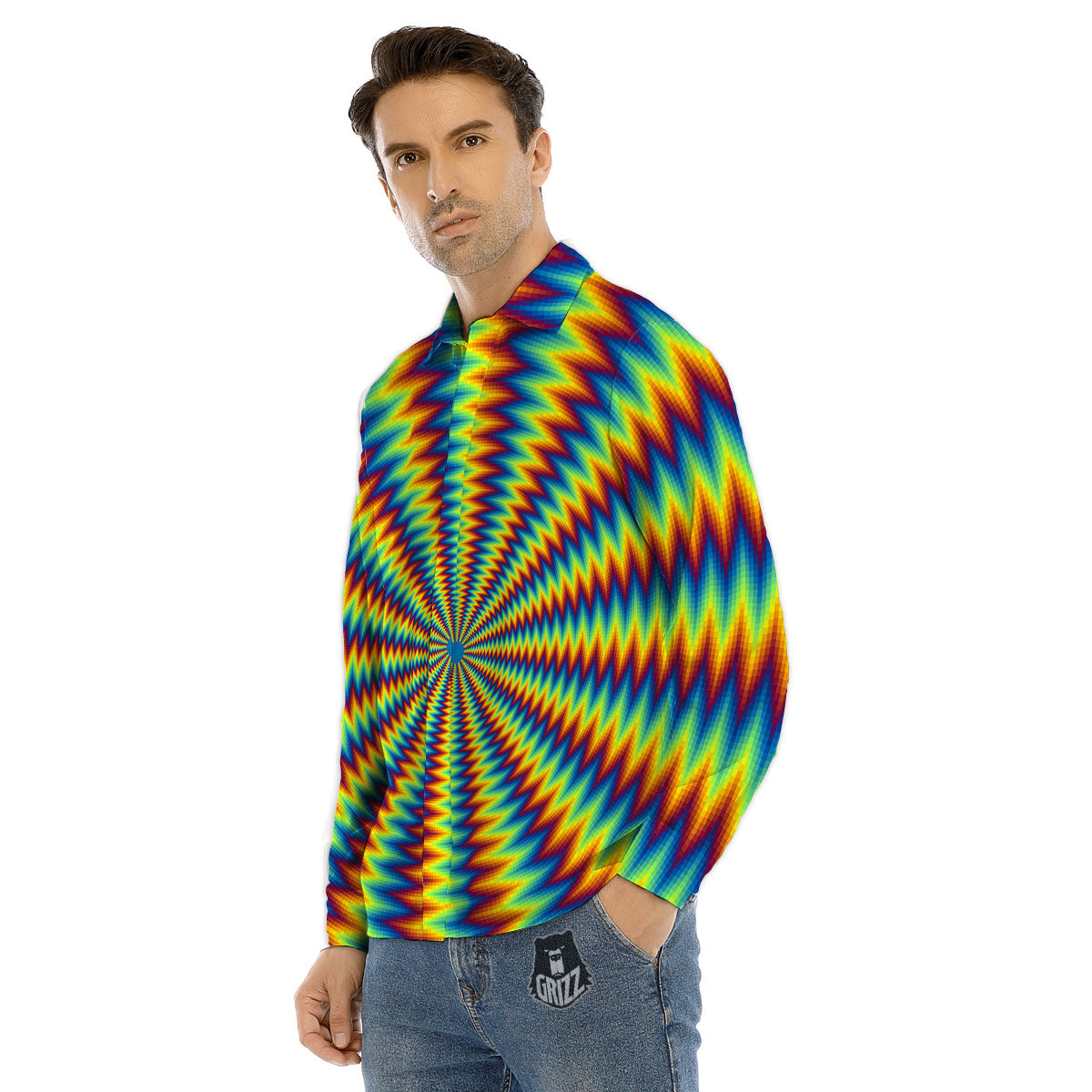 Optical Illusion Octagonal Psychedelic Men's Dress Shirts-grizzshop