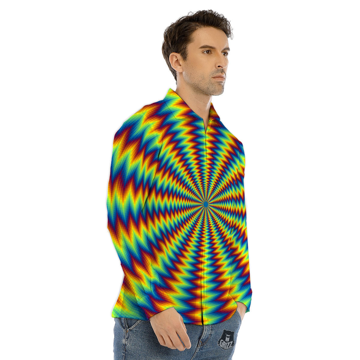 Optical Illusion Octagonal Psychedelic Men's Dress Shirts-grizzshop