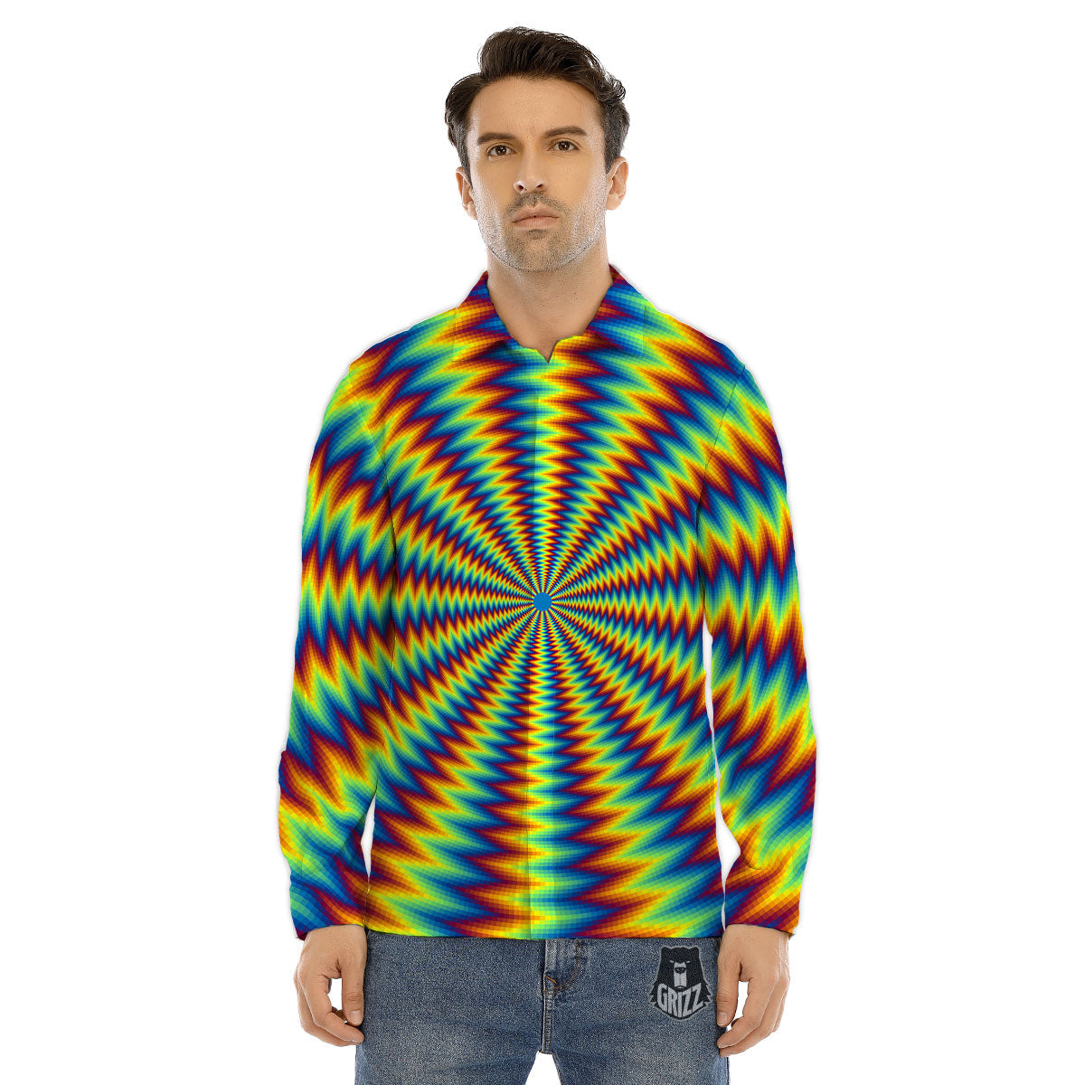 Optical Illusion Octagonal Psychedelic Men's Dress Shirts-grizzshop