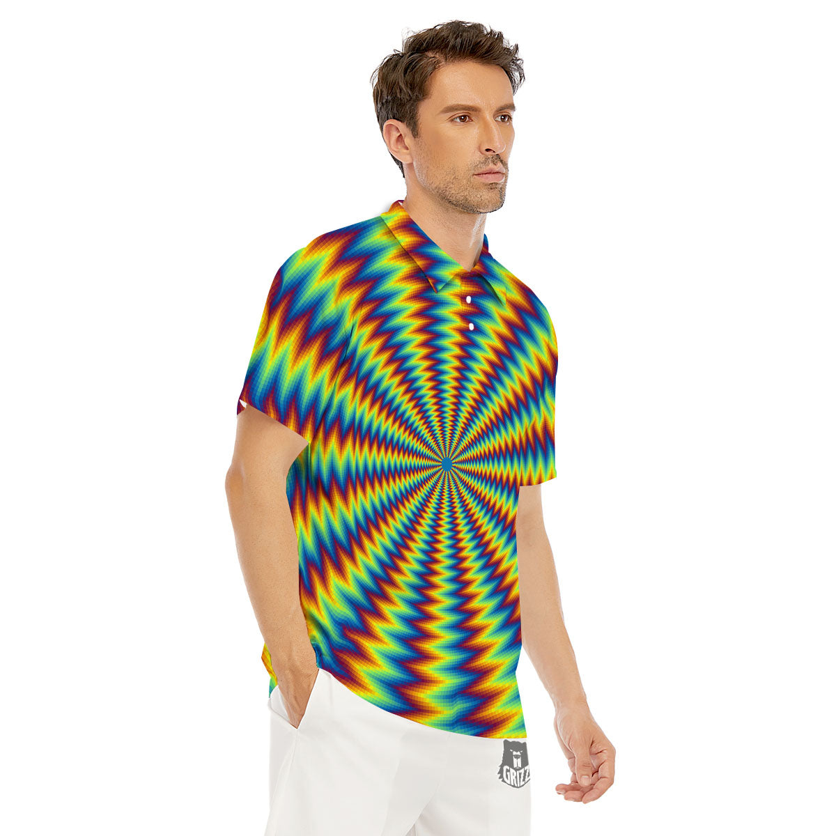 Optical Illusion Octagonal Psychedelic Men's Golf Shirts-grizzshop