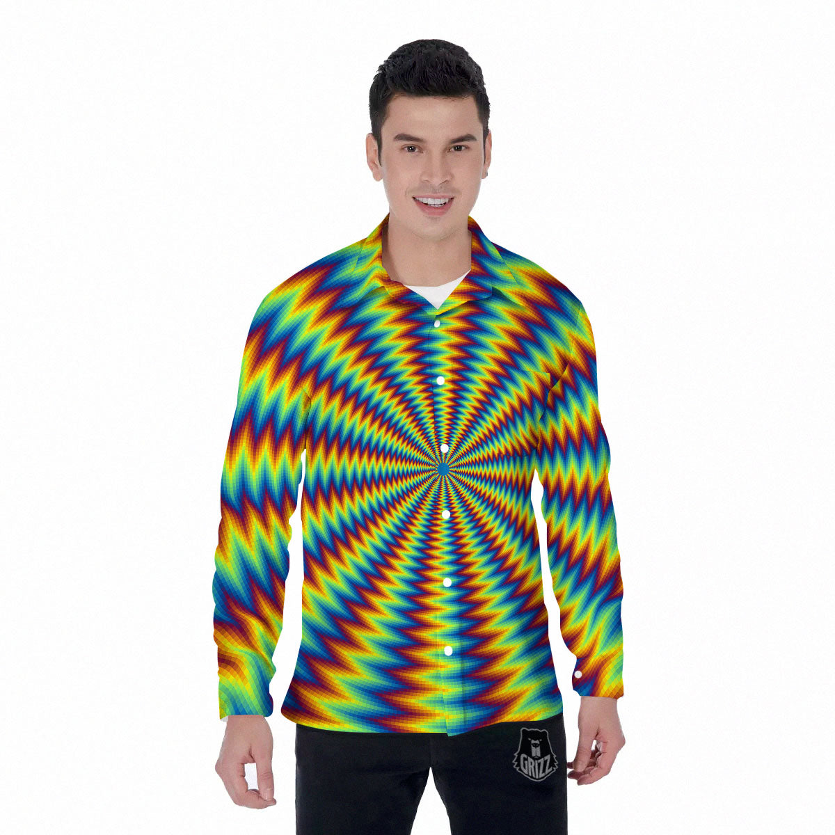 Optical Illusion Octagonal Psychedelic Men's Long Sleeve Shirts-grizzshop