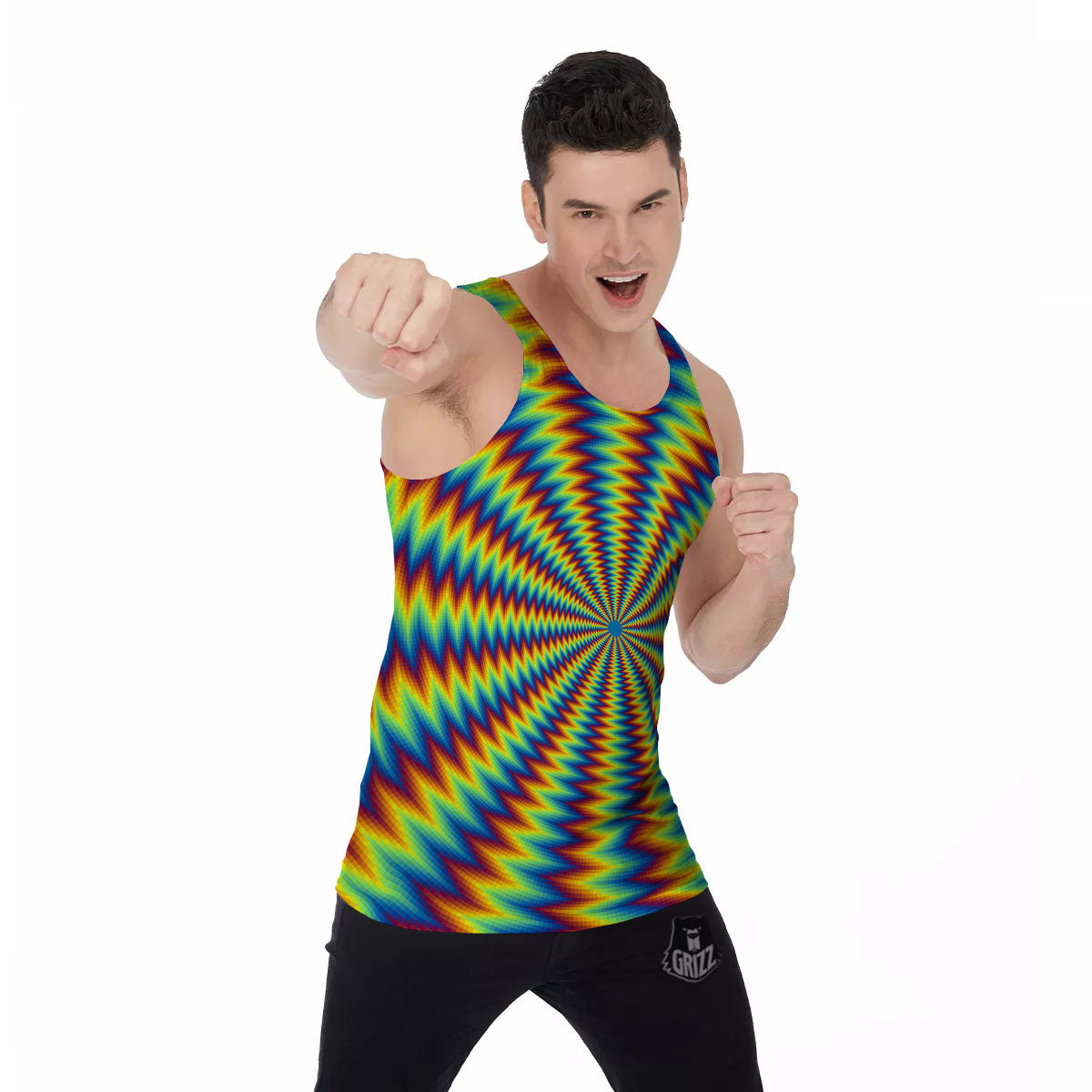 Optical Illusion Octagonal Psychedelic Men's Tank Top-grizzshop