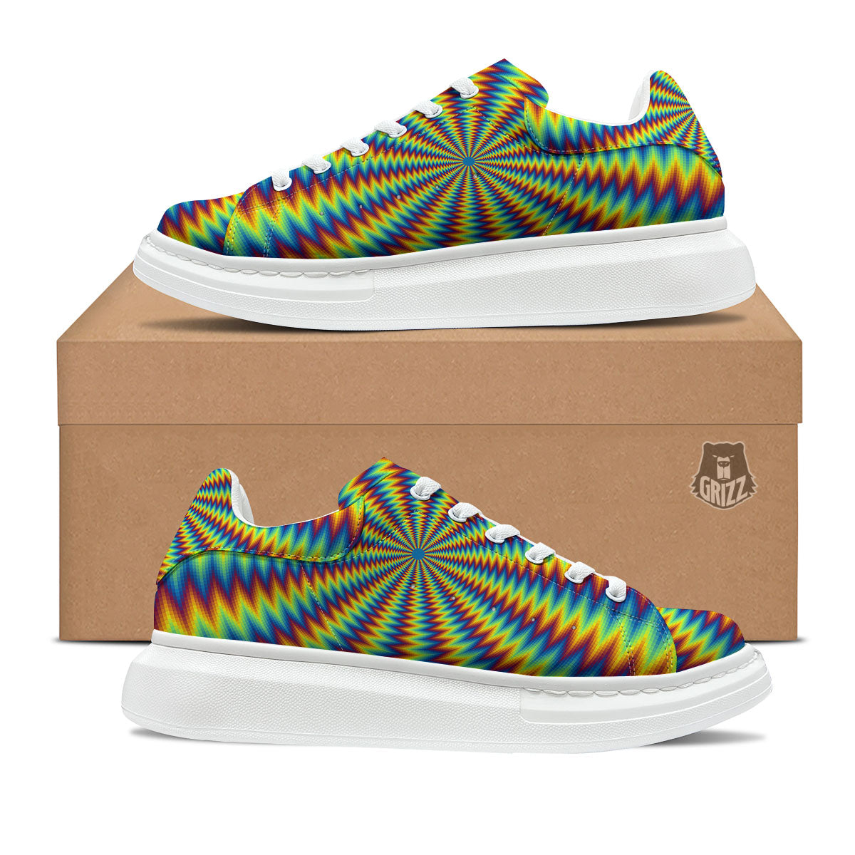 Optical Illusion Octagonal Psychedelic Platform Shoes-grizzshop