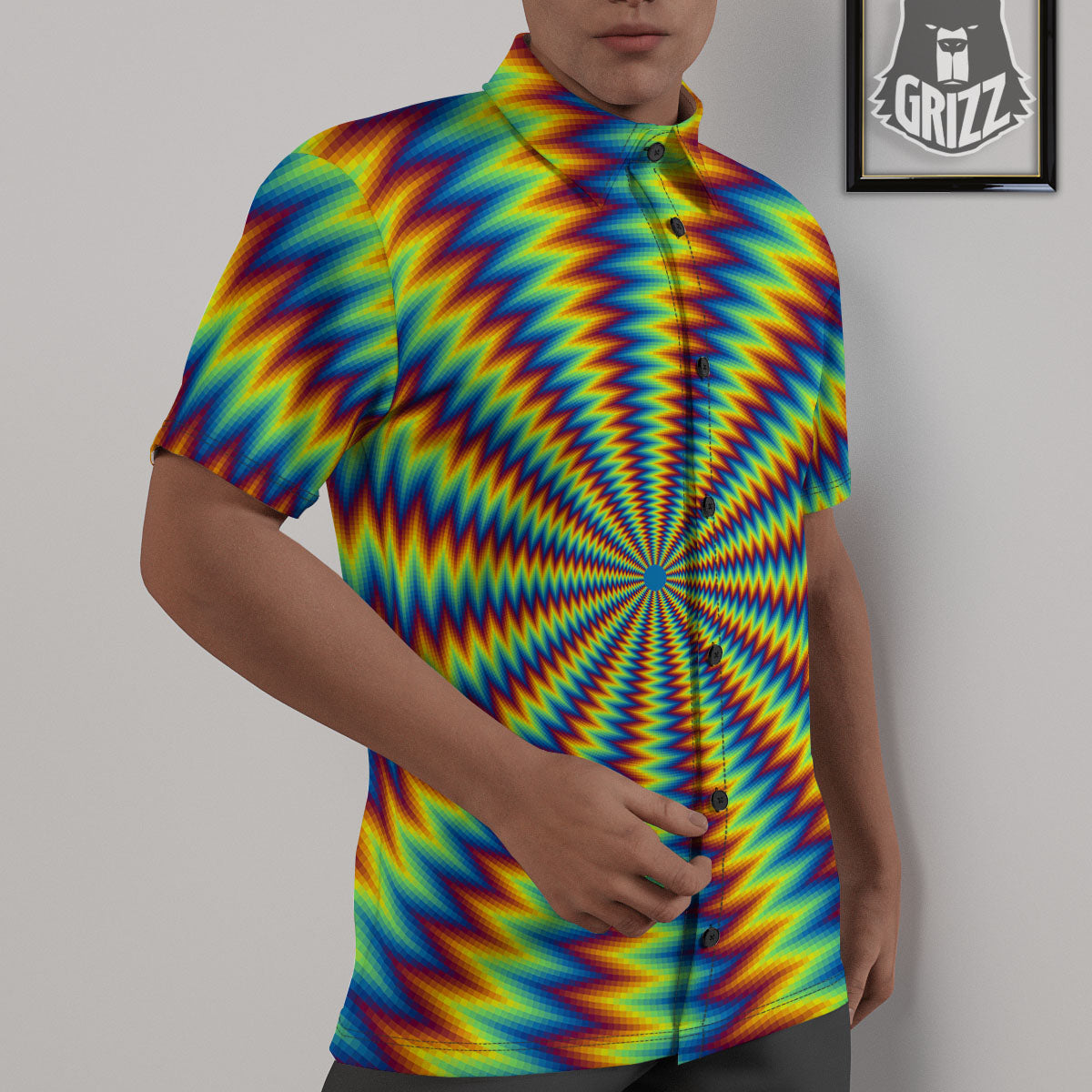 Optical Illusion Octagonal Psychedelic Untucked Shirts-grizzshop