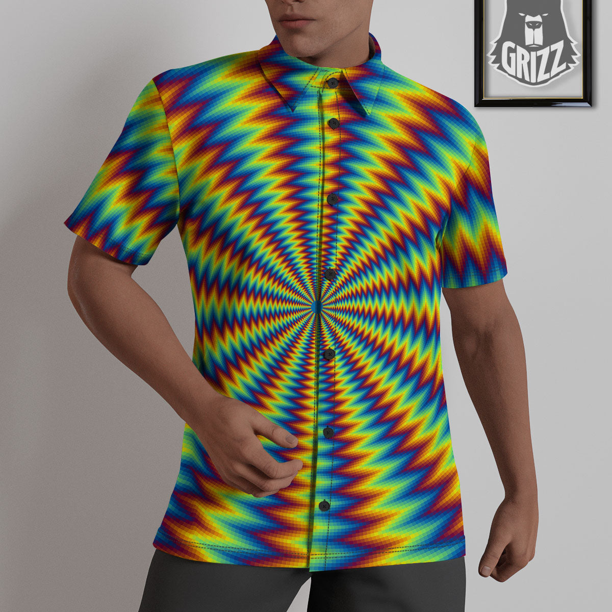 Optical Illusion Octagonal Psychedelic Untucked Shirts-grizzshop