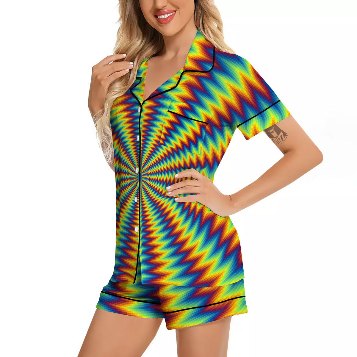 Optical Illusion Octagonal Psychedelic Women Silk Pajamas-grizzshop