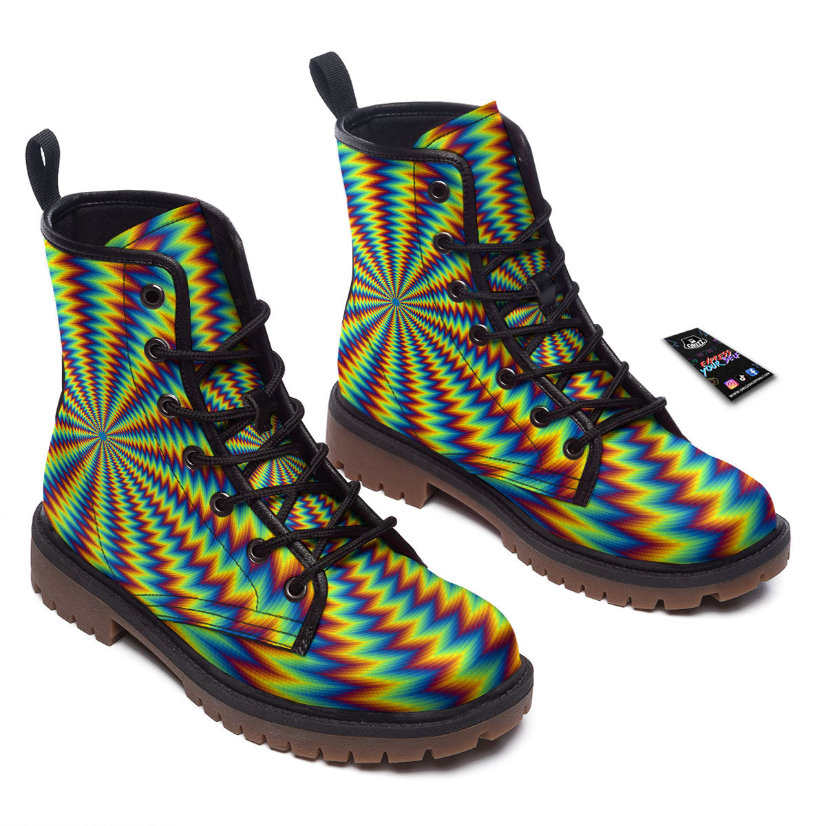 Optical Illusion Octagonal Psychedelic Work Boots-grizzshop