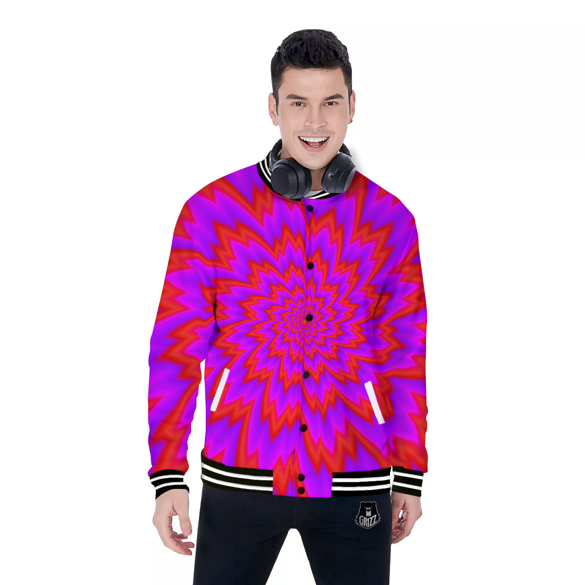 Optical Illusion Spiky Psychedelic Baseball Jacket-grizzshop