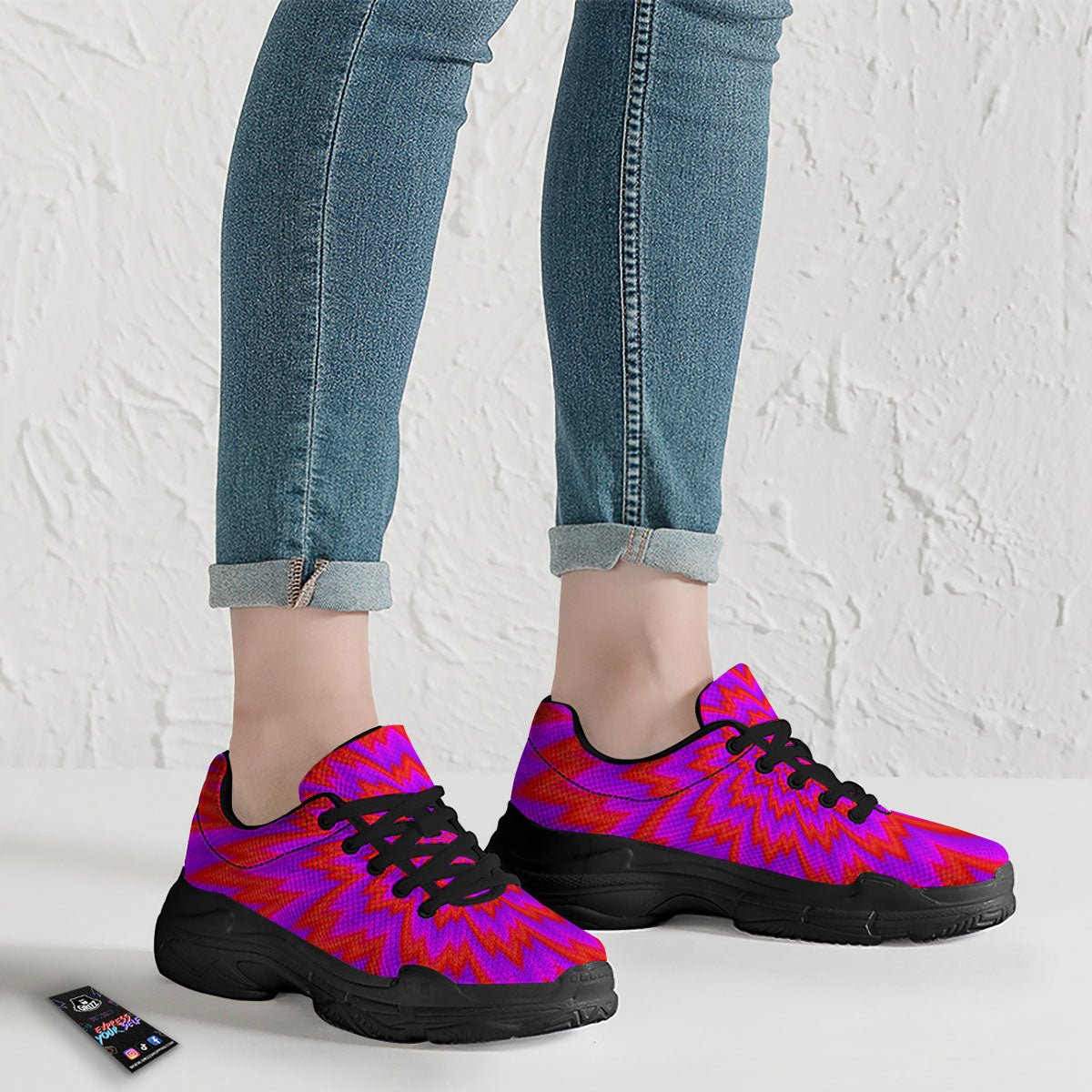 Optical Illusion Spiky Psychedelic Black Chunky Shoes-grizzshop