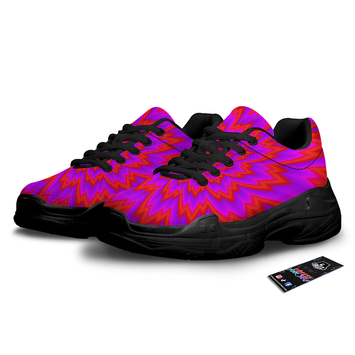 Optical Illusion Spiky Psychedelic Black Chunky Shoes-grizzshop