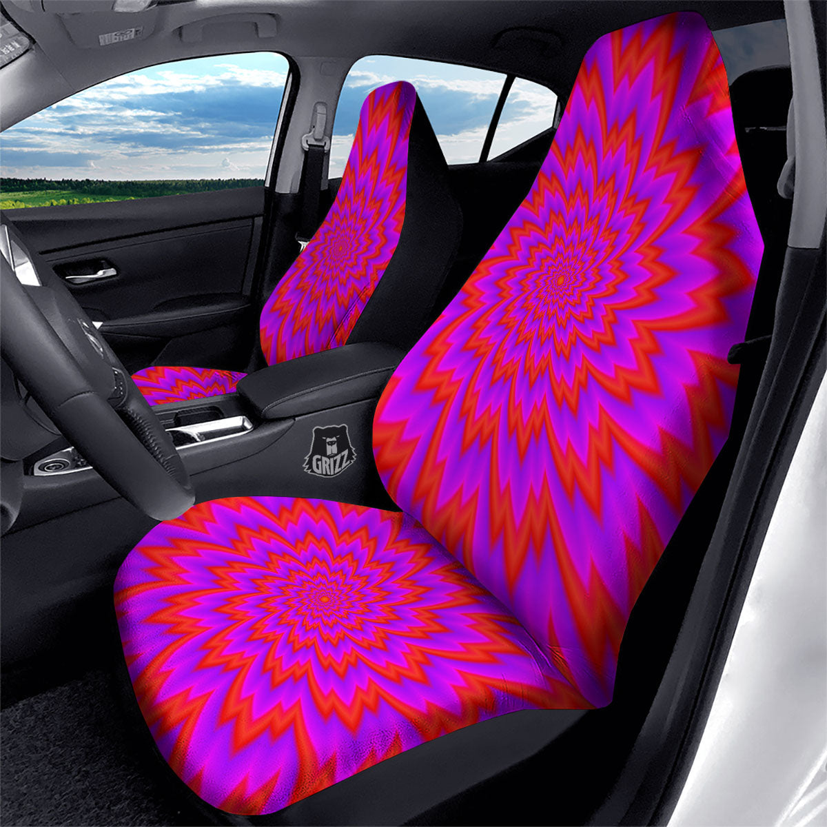 Optical Illusion Spiky Psychedelic Car Seat Covers-grizzshop