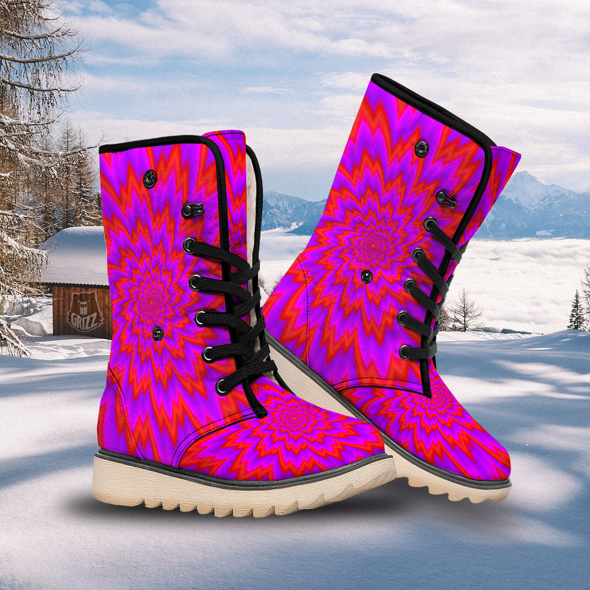 Optical Illusion Spiky Psychedelic Snow Boots-grizzshop