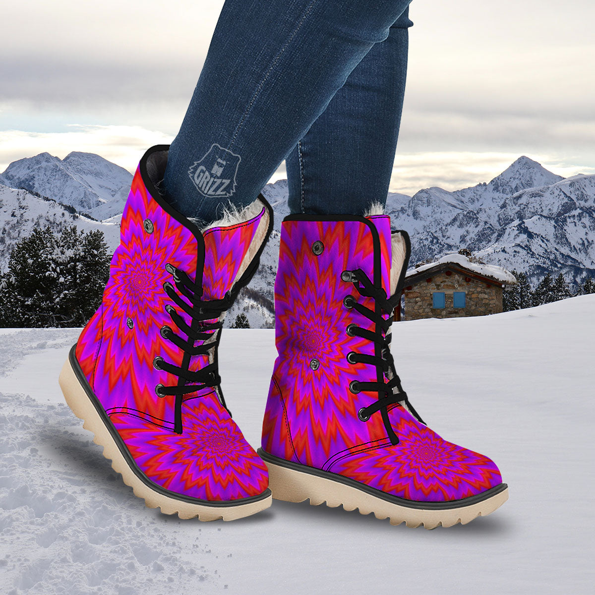Optical Illusion Spiky Psychedelic Snow Boots-grizzshop