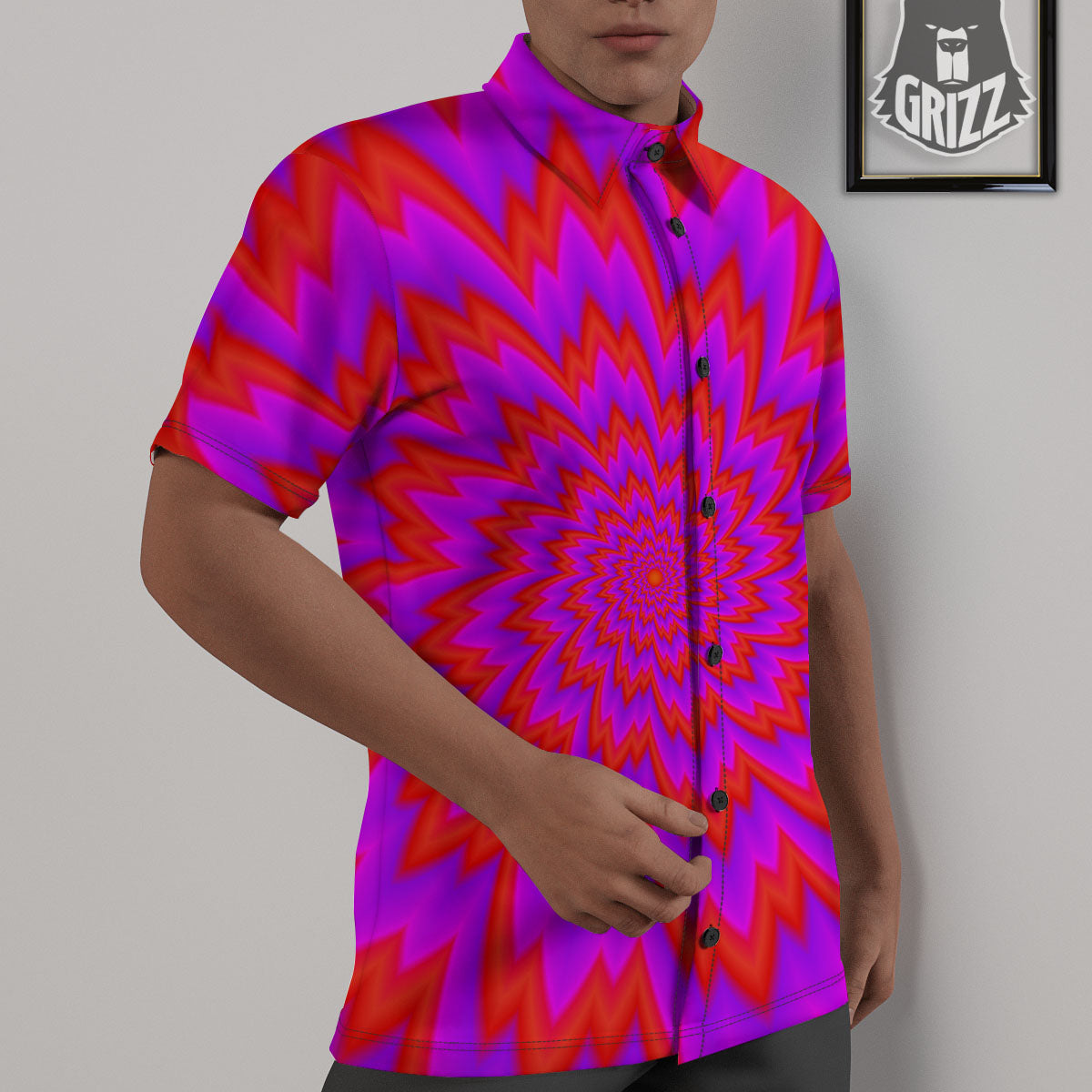 Optical Illusion Spiky Psychedelic Untucked Shirts-grizzshop