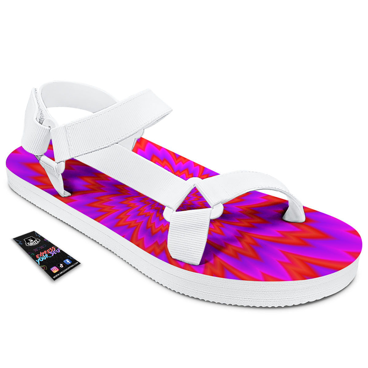 Optical Illusion Spiky Psychedelic White Open Toe Sandals-grizzshop
