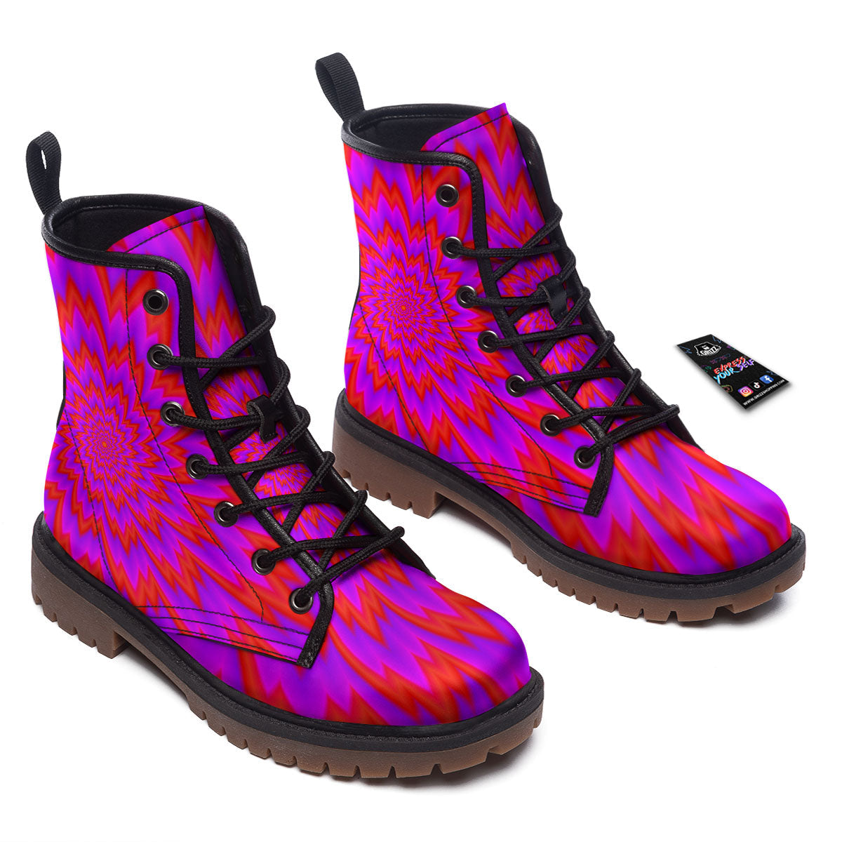 Optical Illusion Spiky Psychedelic Work Boots-grizzshop