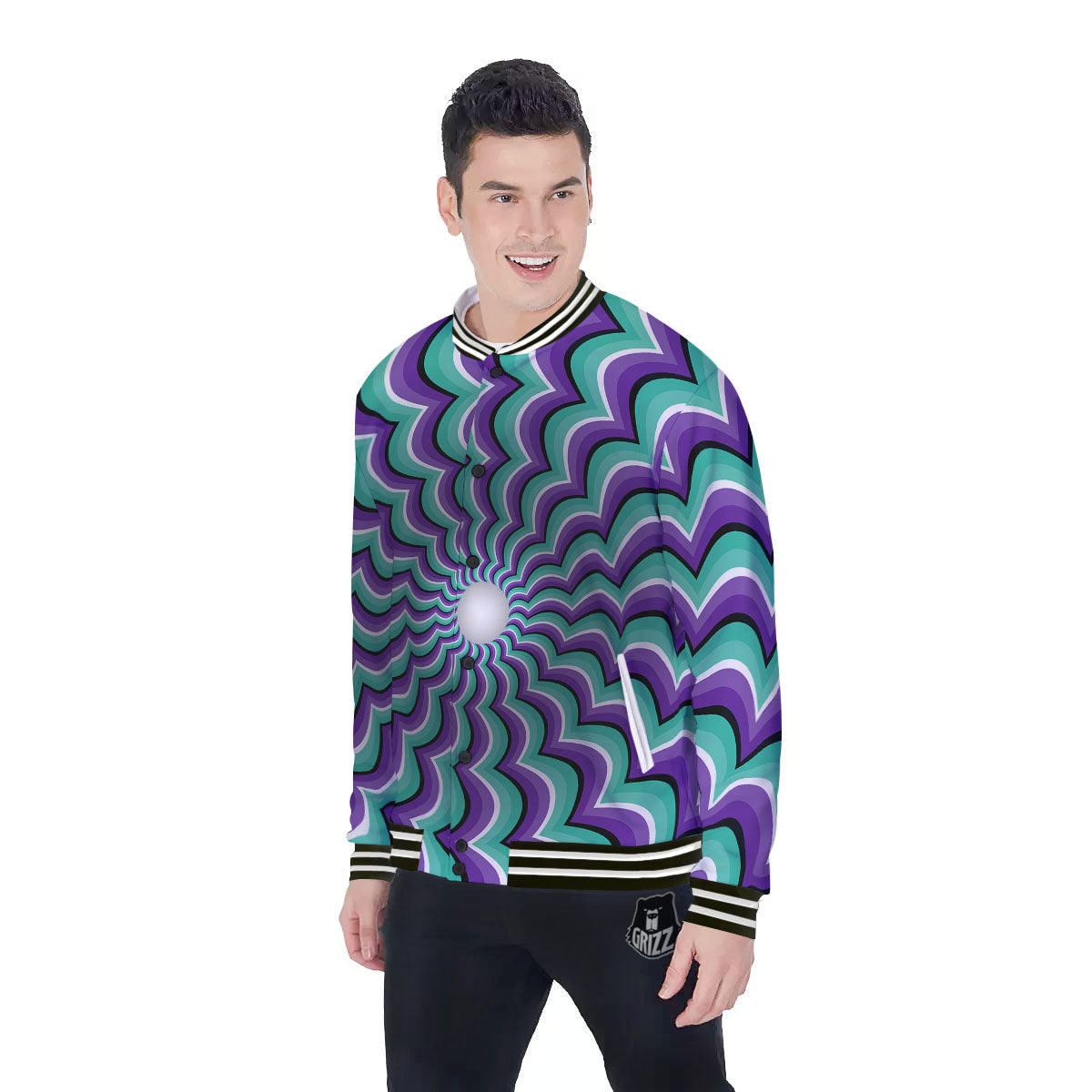Optical Illusion Splashing Colors Moving Baseball Jacket-grizzshop