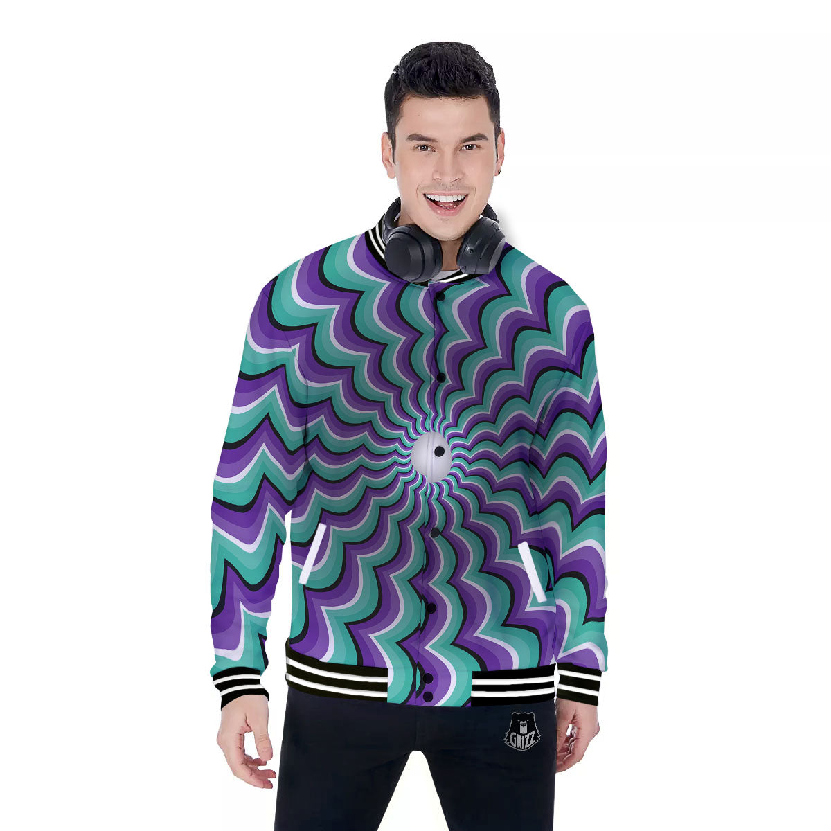 Optical Illusion Splashing Colors Moving Baseball Jacket-grizzshop
