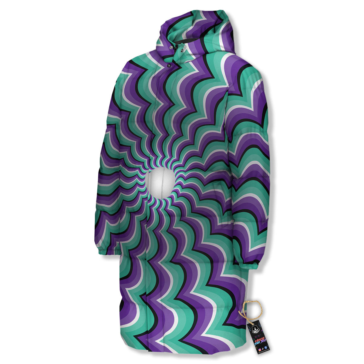 Optical Illusion Splashing Colors Moving Long Down Jacket-grizzshop