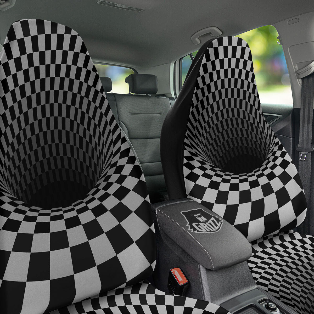 Optical Illusion White And Black Print Car Seat Covers-grizzshop