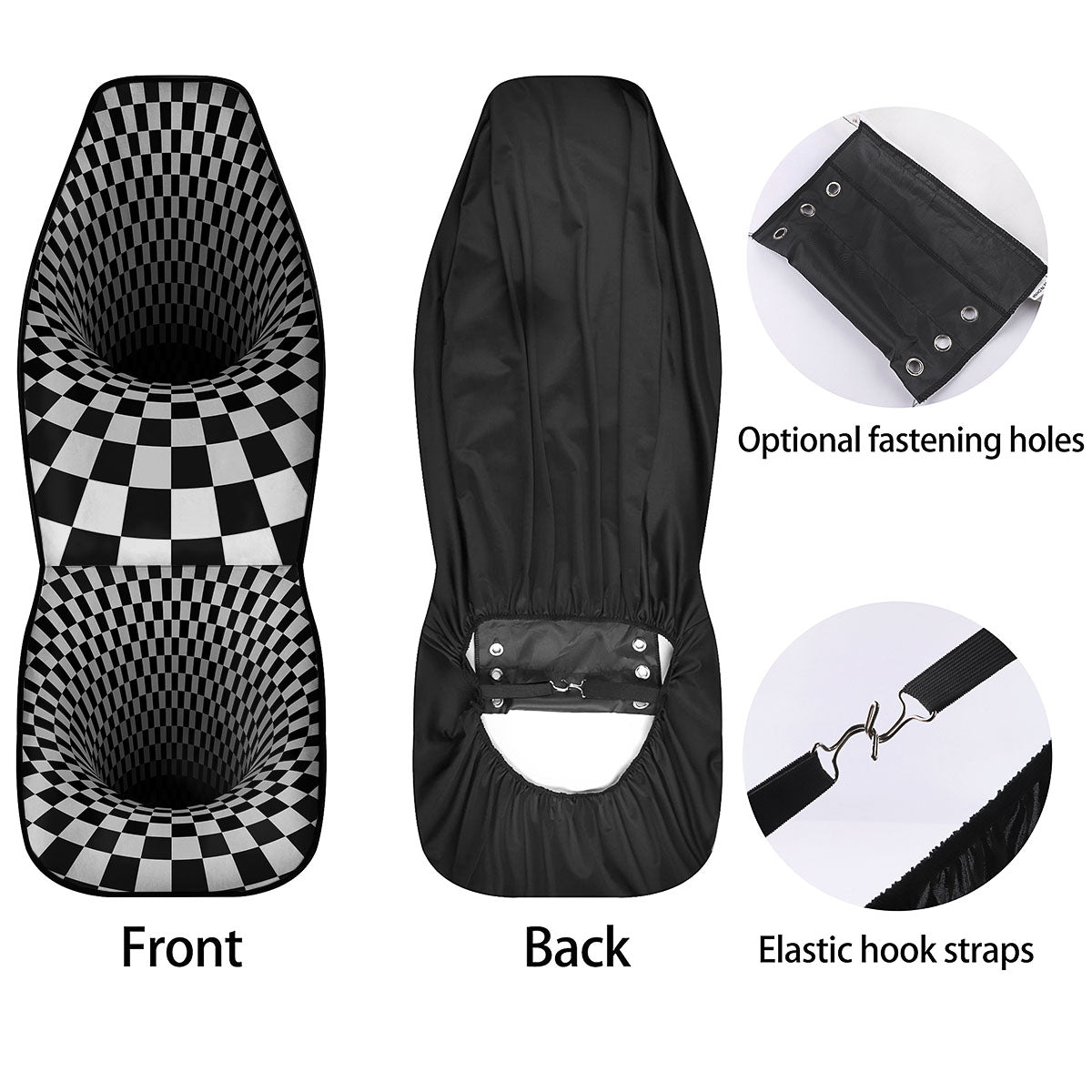 Optical Illusion White And Black Print Car Seat Covers-grizzshop