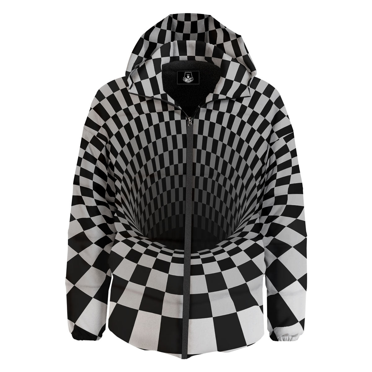 Optical Illusion White And Black Print Down Jacket-grizzshop