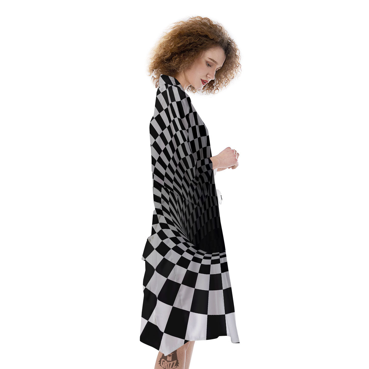 Optical Illusion White And Black Print Kimono-grizzshop