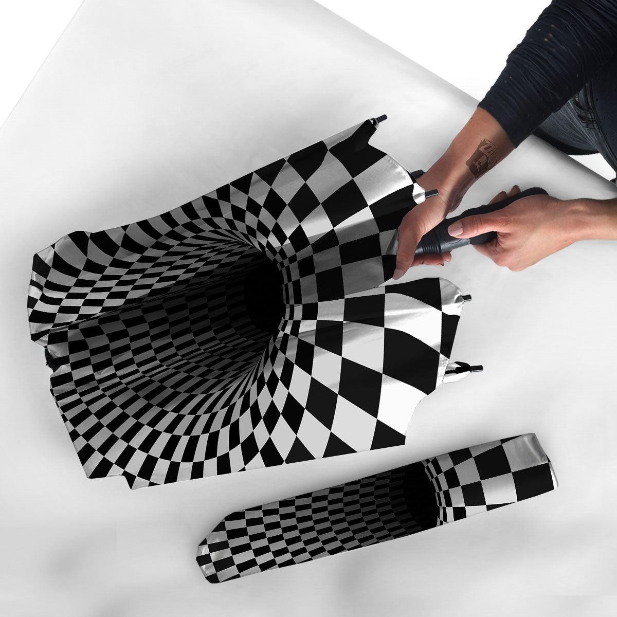 Optical Illusion White And Black Print Umbrella-grizzshop