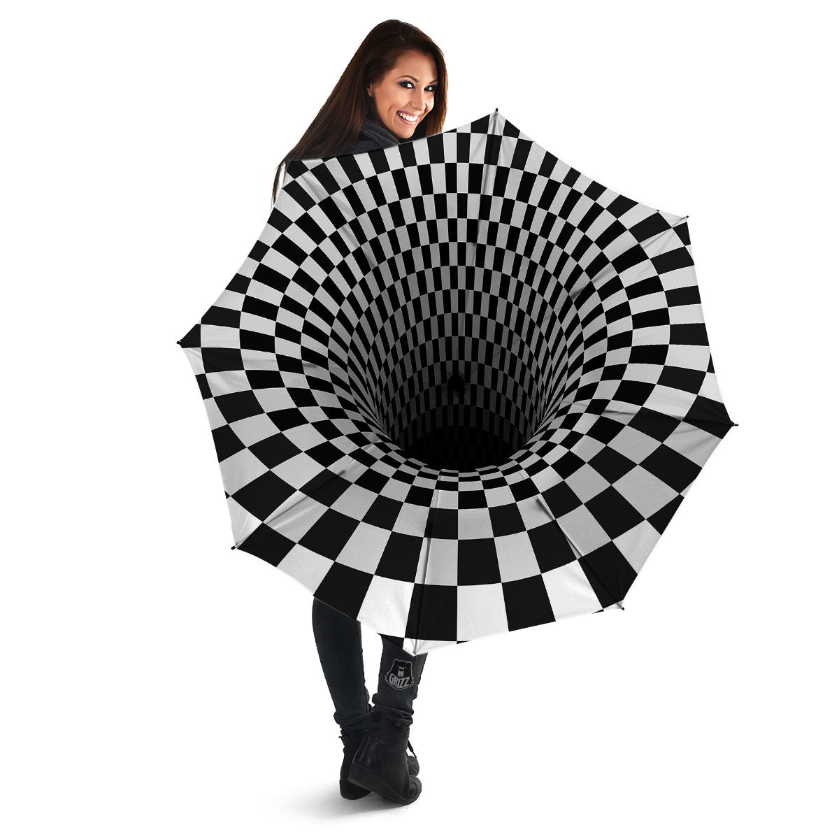 Optical Illusion White And Black Print Umbrella-grizzshop