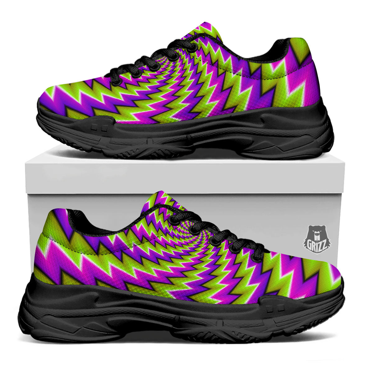 Optical Moving Illusion Abstract Twisted Black Chunky Shoes-grizzshop