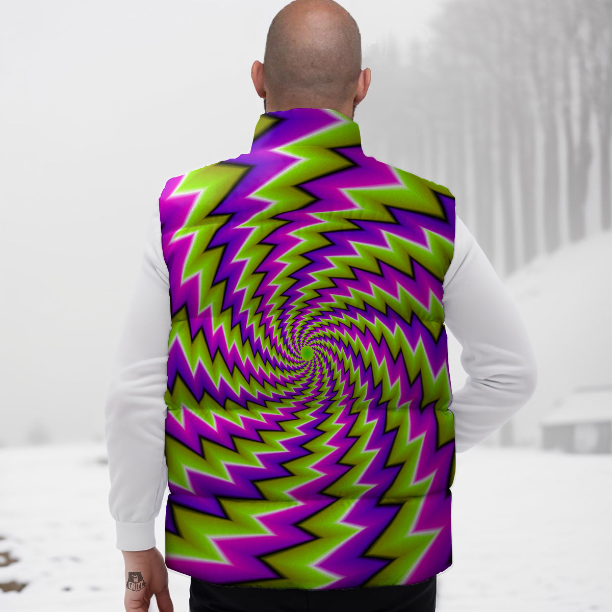 Optical Moving Illusion Abstract Twisted Down Vest-grizzshop